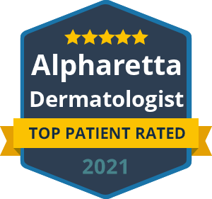 Top Patient Rated Dermatologist in Alpharetta 2021 badge